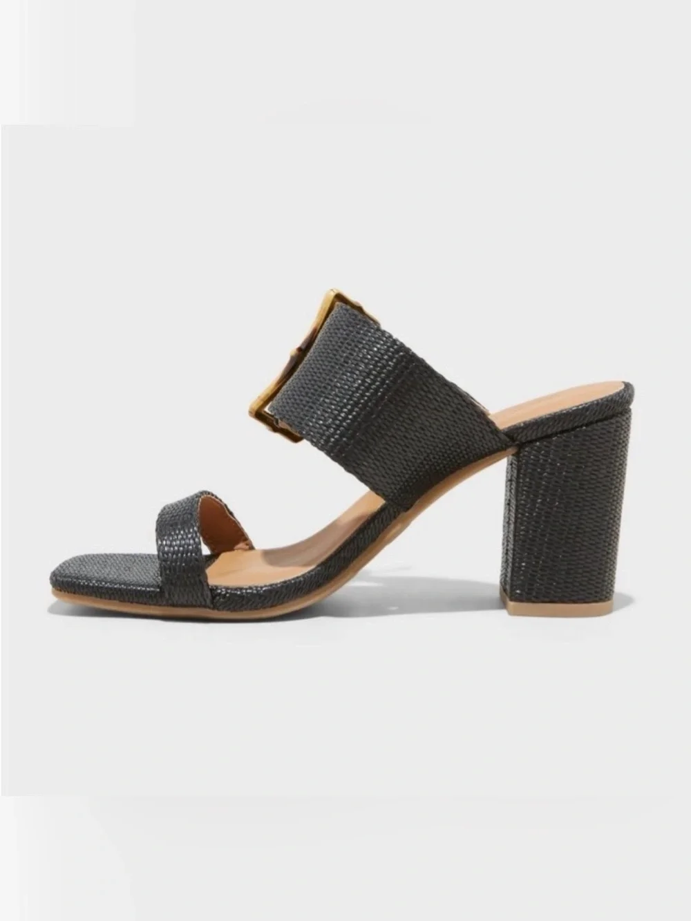 NWT TARGET UNIVERSAL THREAD Black Woven Heels with Faux Bamboo Buckle, size 7 - Picture 3 of 11